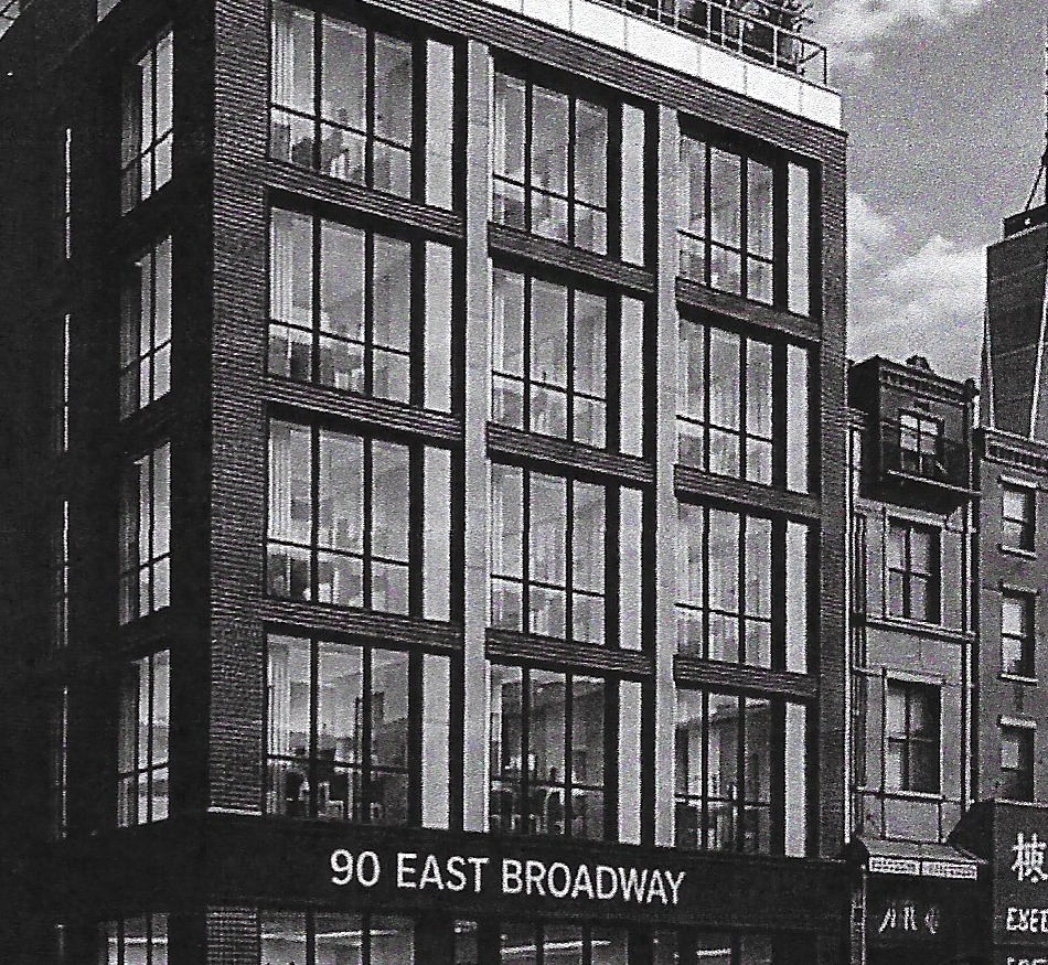 Conceptual rendering of a 6-floor building at 90 East Broadway